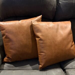 Homefiner Cognac Brown Faux Leather Throw Pillows